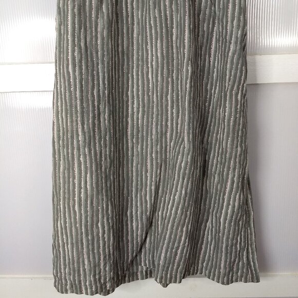 Voloshin Striped Embroidered Detail Shift Midi Dress Linen Cotton Blend Sz Large - Picture 3 of 15